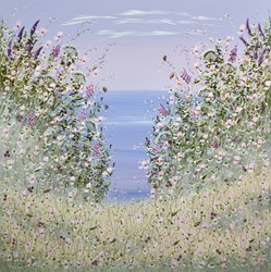 Blooms by the Sea by Mary Shaw - Original Painting on Board sized 48x48 inches. Available from Whitewall Galleries